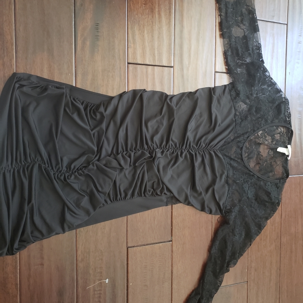 Women Black Bodycon Lace Sleeve Dress
